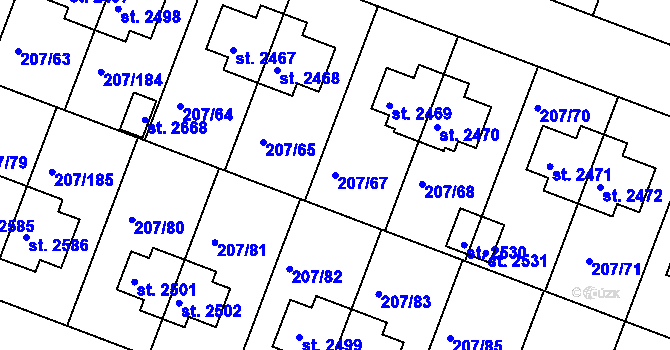 Parcela st. 207/67 v KÚ Nové Strašecí, Katastrální mapa