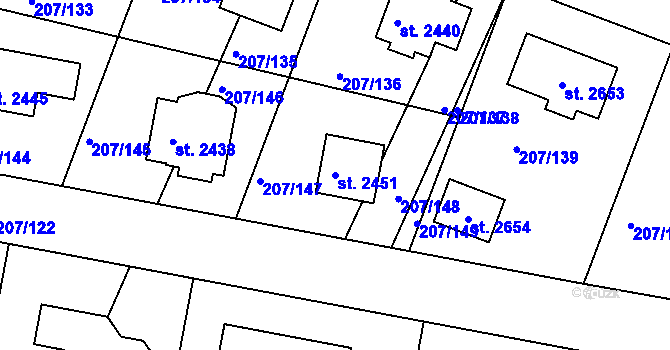 Parcela st. 2451 v KÚ Nové Strašecí, Katastrální mapa