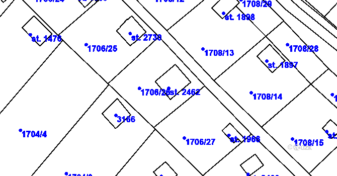 Parcela st. 2462 v KÚ Nové Strašecí, Katastrální mapa