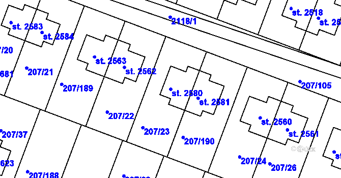 Parcela st. 2580 v KÚ Nové Strašecí, Katastrální mapa