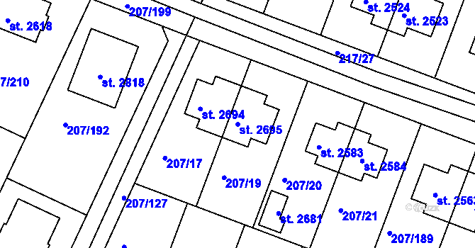 Parcela st. 2695 v KÚ Nové Strašecí, Katastrální mapa