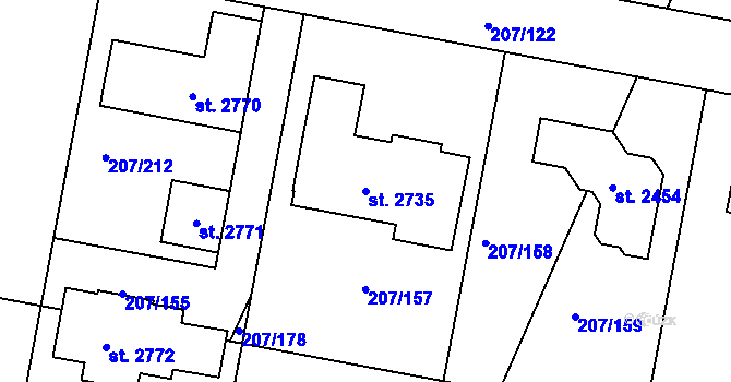 Parcela st. 2735 v KÚ Nové Strašecí, Katastrální mapa