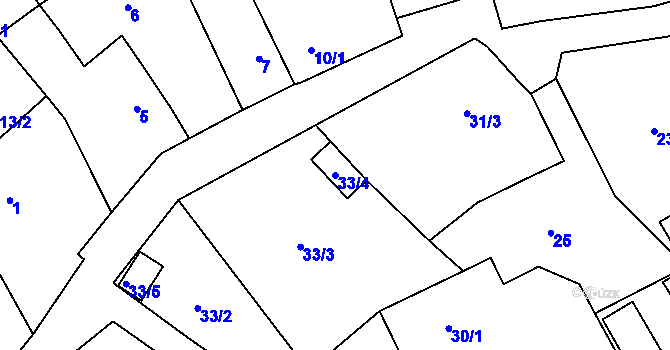 Parcela st. 33/4 v KÚ Krnčice, Katastrální mapa