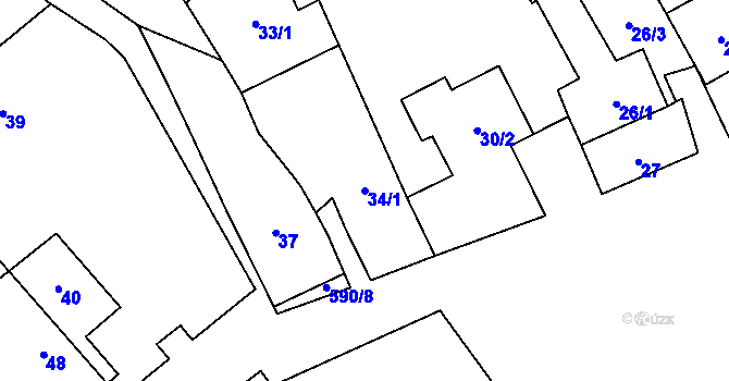 Parcela st. 34/1 v KÚ Krnčice, Katastrální mapa