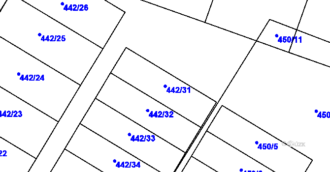 Parcela st. 442/31 v KÚ Krnčice, Katastrální mapa