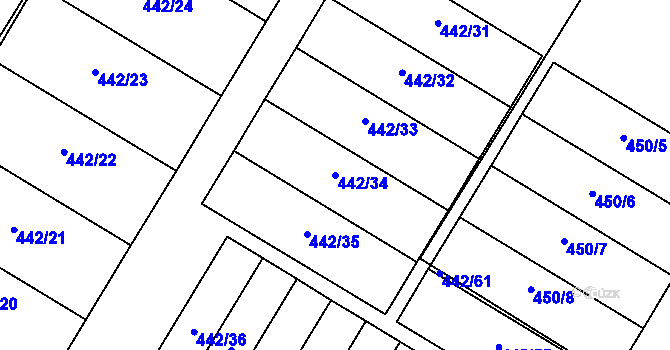 Parcela st. 442/34 v KÚ Krnčice, Katastrální mapa