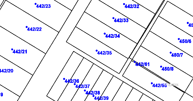 Parcela st. 442/35 v KÚ Krnčice, Katastrální mapa