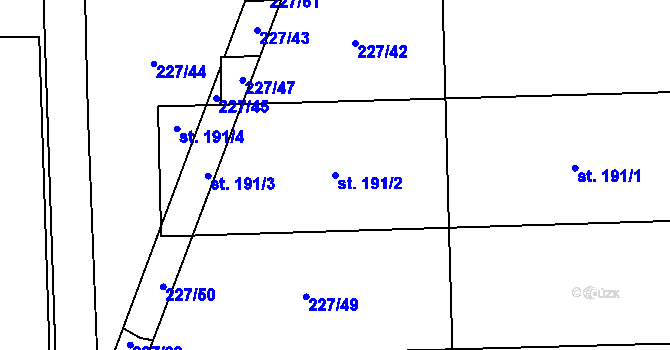 Parcela st. 191/2 v KÚ Láz u Nových Syrovic, Katastrální mapa