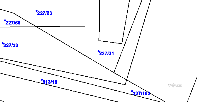 Parcela st. 227/31 v KÚ Láz u Nových Syrovic, Katastrální mapa