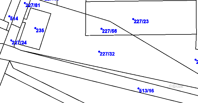 Parcela st. 227/32 v KÚ Láz u Nových Syrovic, Katastrální mapa