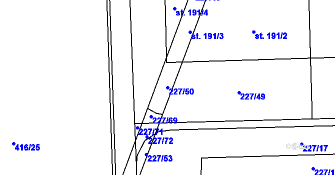 Parcela st. 227/50 v KÚ Láz u Nových Syrovic, Katastrální mapa