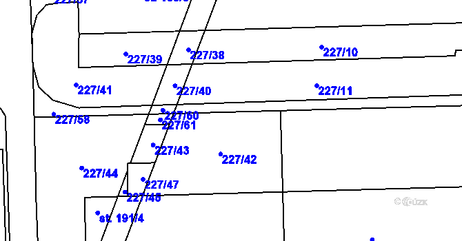 Parcela st. 227/62 v KÚ Láz u Nových Syrovic, Katastrální mapa