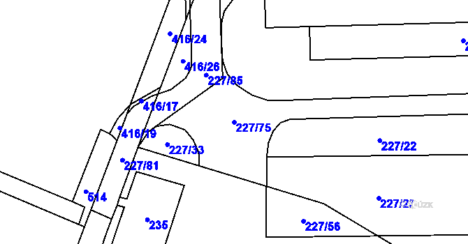 Parcela st. 227/75 v KÚ Láz u Nových Syrovic, Katastrální mapa