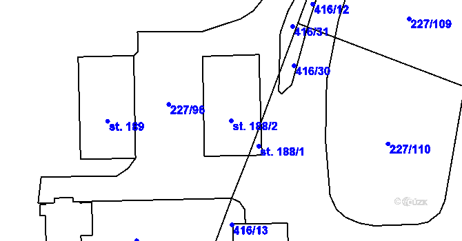 Parcela st. 188/2 v KÚ Láz u Nových Syrovic, Katastrální mapa