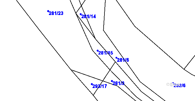 Parcela st. 281/15 v KÚ Láz u Nových Syrovic, Katastrální mapa