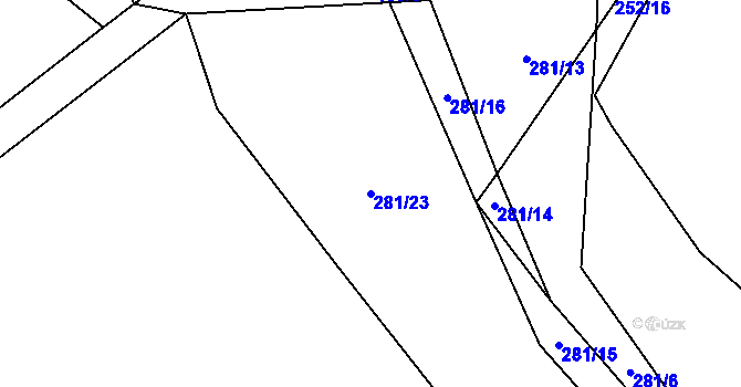 Parcela st. 281/23 v KÚ Láz u Nových Syrovic, Katastrální mapa