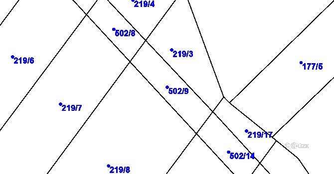 Parcela st. 502/9 v KÚ Láz u Nových Syrovic, Katastrální mapa