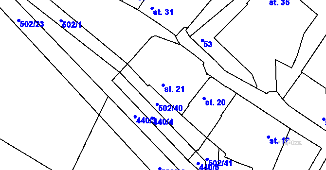 Parcela st. 21 v KÚ Láz u Nových Syrovic, Katastrální mapa