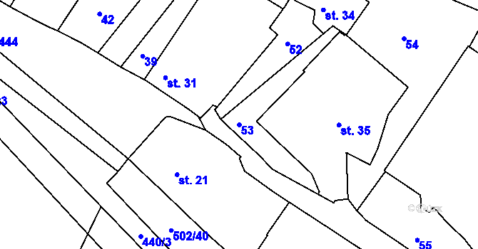 Parcela st. 53 v KÚ Láz u Nových Syrovic, Katastrální mapa
