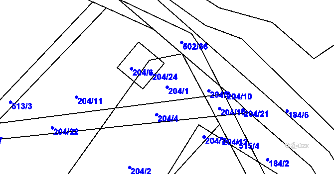 Parcela st. 204/1 v KÚ Láz u Nových Syrovic, Katastrální mapa