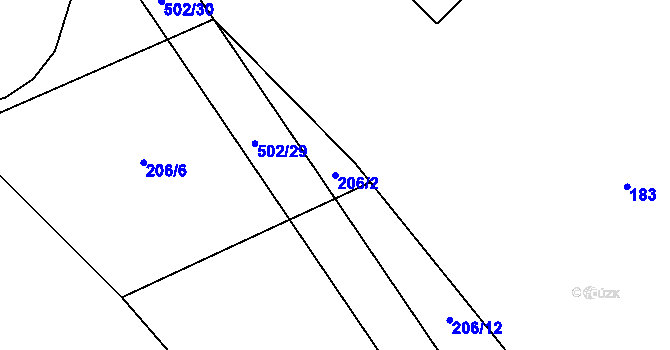 Parcela st. 206/2 v KÚ Láz u Nových Syrovic, Katastrální mapa