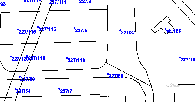 Parcela st. 227/6 v KÚ Láz u Nových Syrovic, Katastrální mapa