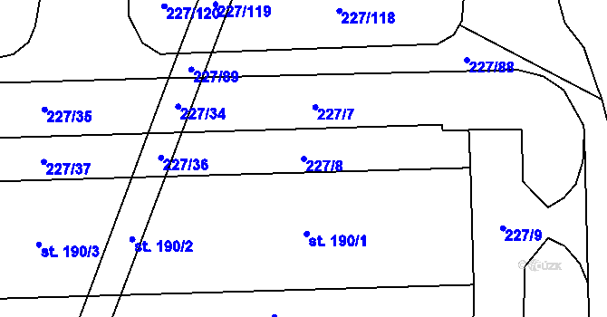Parcela st. 227/8 v KÚ Láz u Nových Syrovic, Katastrální mapa