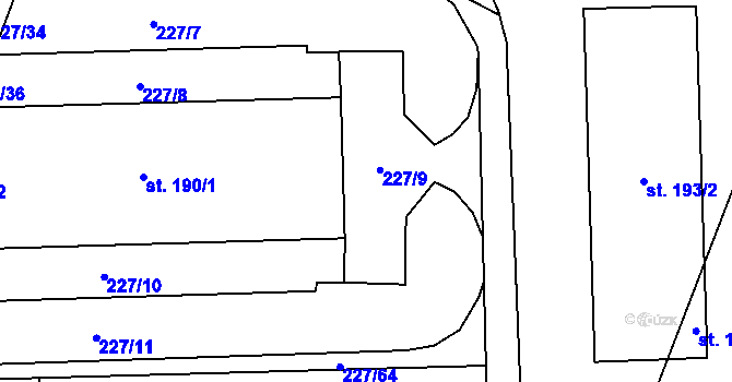 Parcela st. 227/9 v KÚ Láz u Nových Syrovic, Katastrální mapa