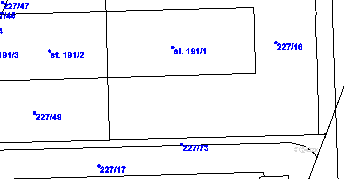 Parcela st. 227/15 v KÚ Láz u Nových Syrovic, Katastrální mapa