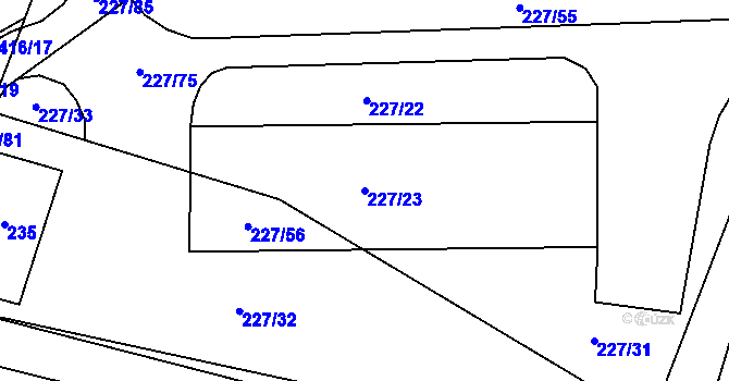 Parcela st. 227/23 v KÚ Láz u Nových Syrovic, Katastrální mapa