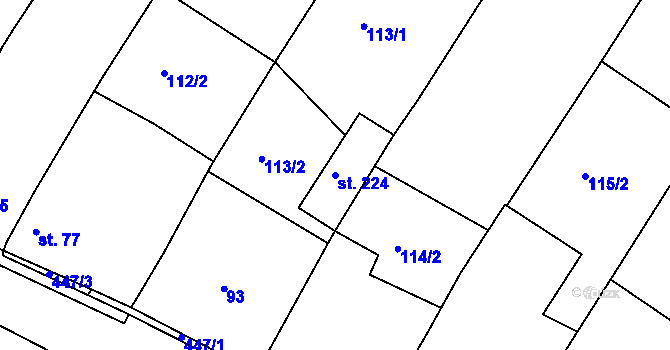 Parcela st. 224 v KÚ Láz u Nových Syrovic, Katastrální mapa