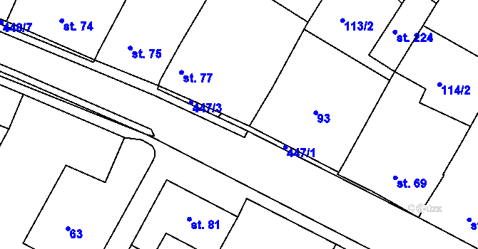 Parcela st. 447/2 v KÚ Láz u Nových Syrovic, Katastrální mapa