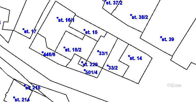 Parcela st. 33/1 v KÚ Láz u Nových Syrovic, Katastrální mapa