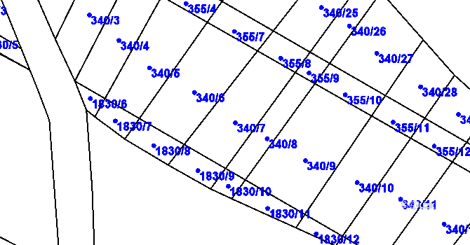 Parcela st. 340/7 v KÚ Nové Syrovice, Katastrální mapa