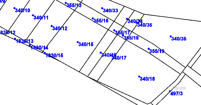 Parcela st. 340/16 v KÚ Nové Syrovice, Katastrální mapa