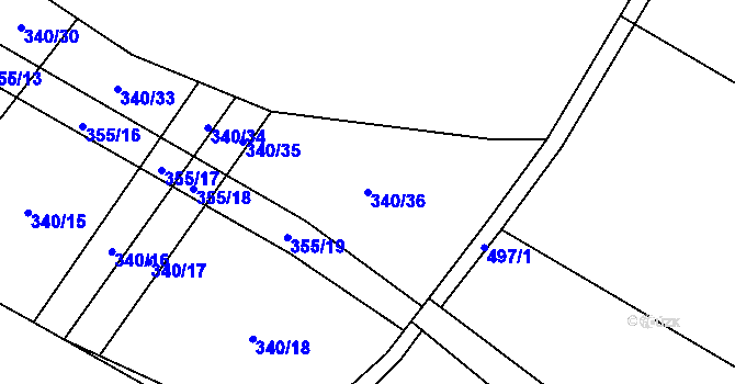 Parcela st. 340/36 v KÚ Nové Syrovice, Katastrální mapa