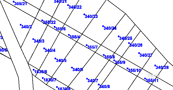Parcela st. 355/7 v KÚ Nové Syrovice, Katastrální mapa