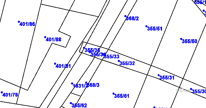 Parcela st. 355/33 v KÚ Nové Syrovice, Katastrální mapa