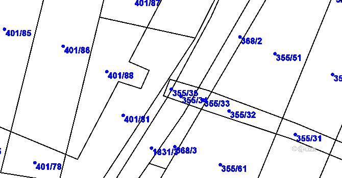 Parcela st. 355/35 v KÚ Nové Syrovice, Katastrální mapa
