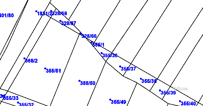 Parcela st. 355/36 v KÚ Nové Syrovice, Katastrální mapa