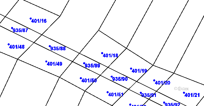 Parcela st. 401/18 v KÚ Nové Syrovice, Katastrální mapa
