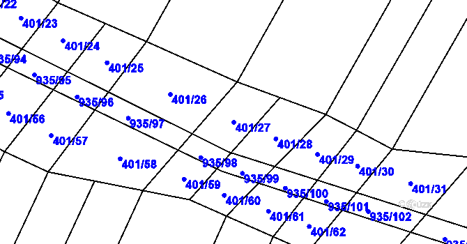 Parcela st. 401/27 v KÚ Nové Syrovice, Katastrální mapa