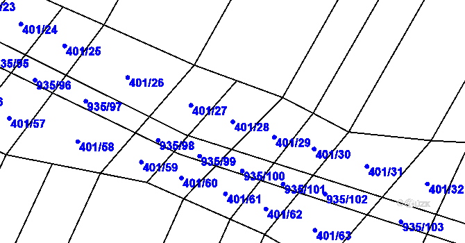 Parcela st. 401/28 v KÚ Nové Syrovice, Katastrální mapa