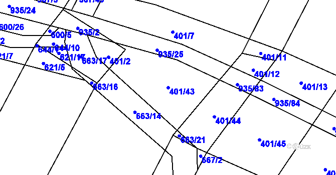 Parcela st. 401/43 v KÚ Nové Syrovice, Katastrální mapa