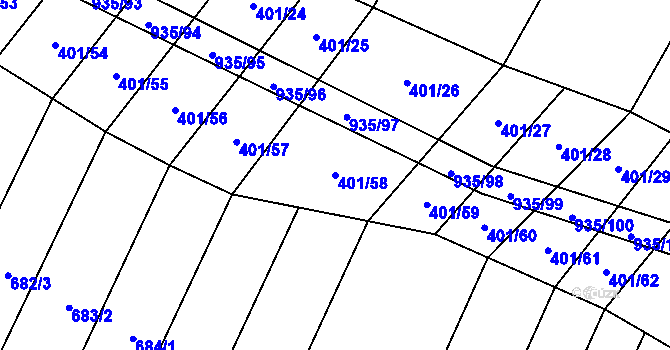 Parcela st. 401/58 v KÚ Nové Syrovice, Katastrální mapa