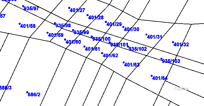 Parcela st. 401/62 v KÚ Nové Syrovice, Katastrální mapa