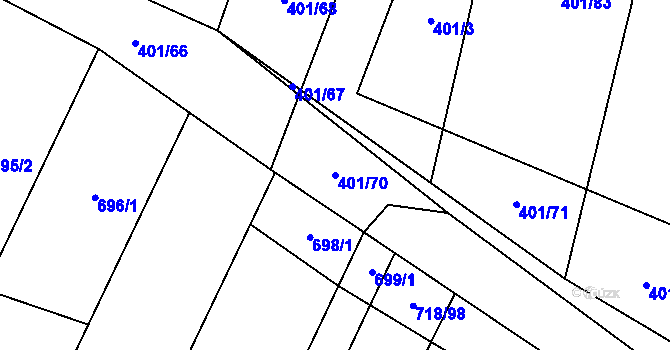 Parcela st. 401/70 v KÚ Nové Syrovice, Katastrální mapa