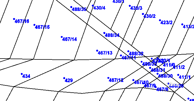 Parcela st. 467/13 v KÚ Nové Syrovice, Katastrální mapa