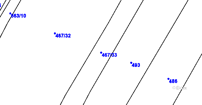 Parcela st. 467/33 v KÚ Nové Syrovice, Katastrální mapa