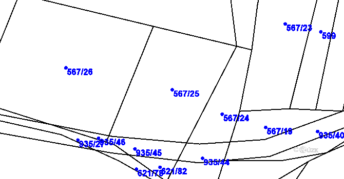 Parcela st. 567/25 v KÚ Nové Syrovice, Katastrální mapa